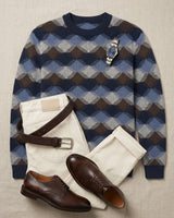 ZHILIFS | Men's Patterned Crew Neck Pullover — Blue