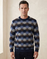 ZHILIFS | Men's Patterned Crew Neck Pullover — Blue