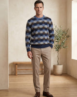 ZHILIFS | Men's Patterned Crew Neck Pullover — Blue