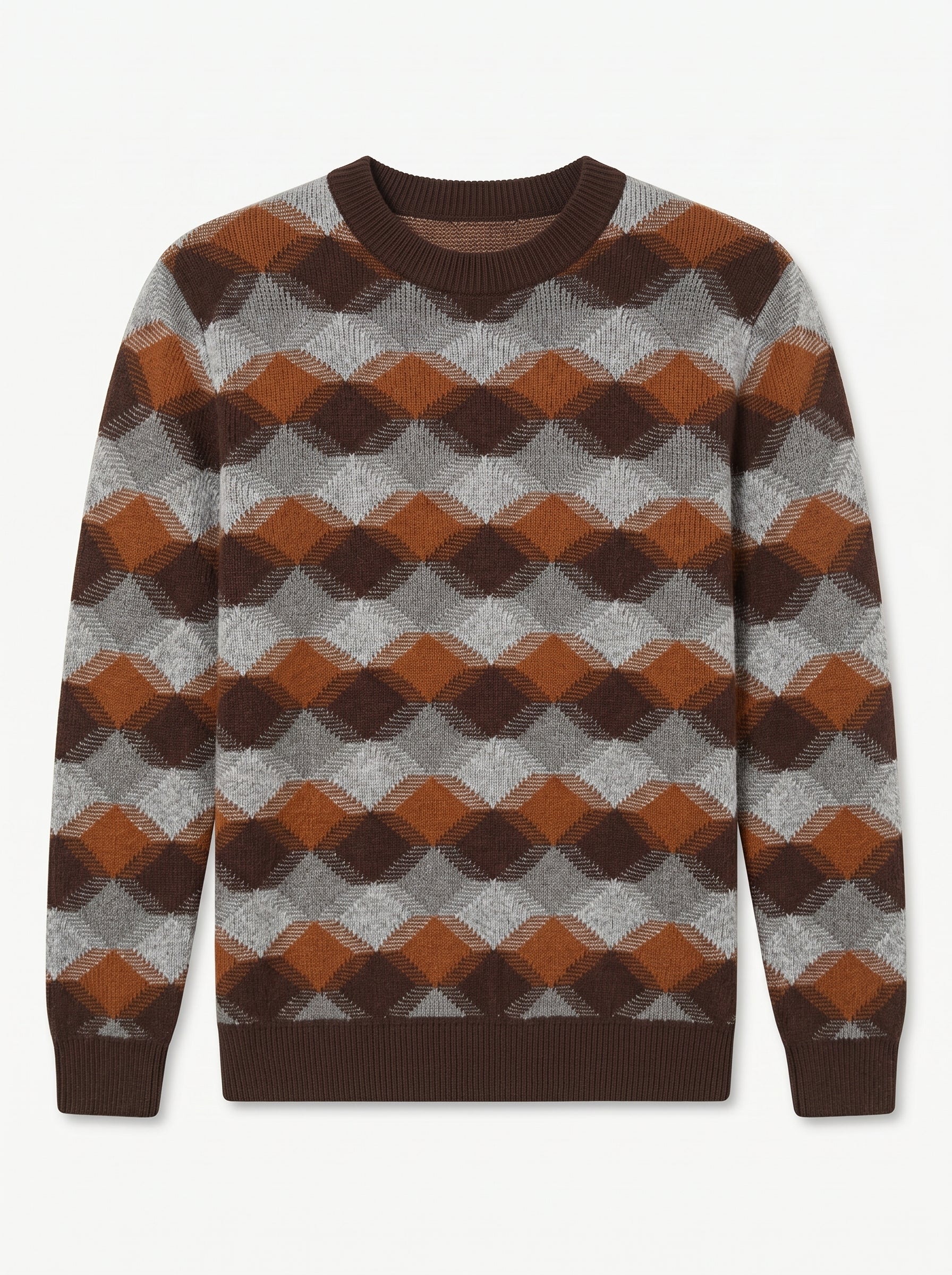 ZHILIFS | Men's Patterned Crew Neck Pullover — Brown