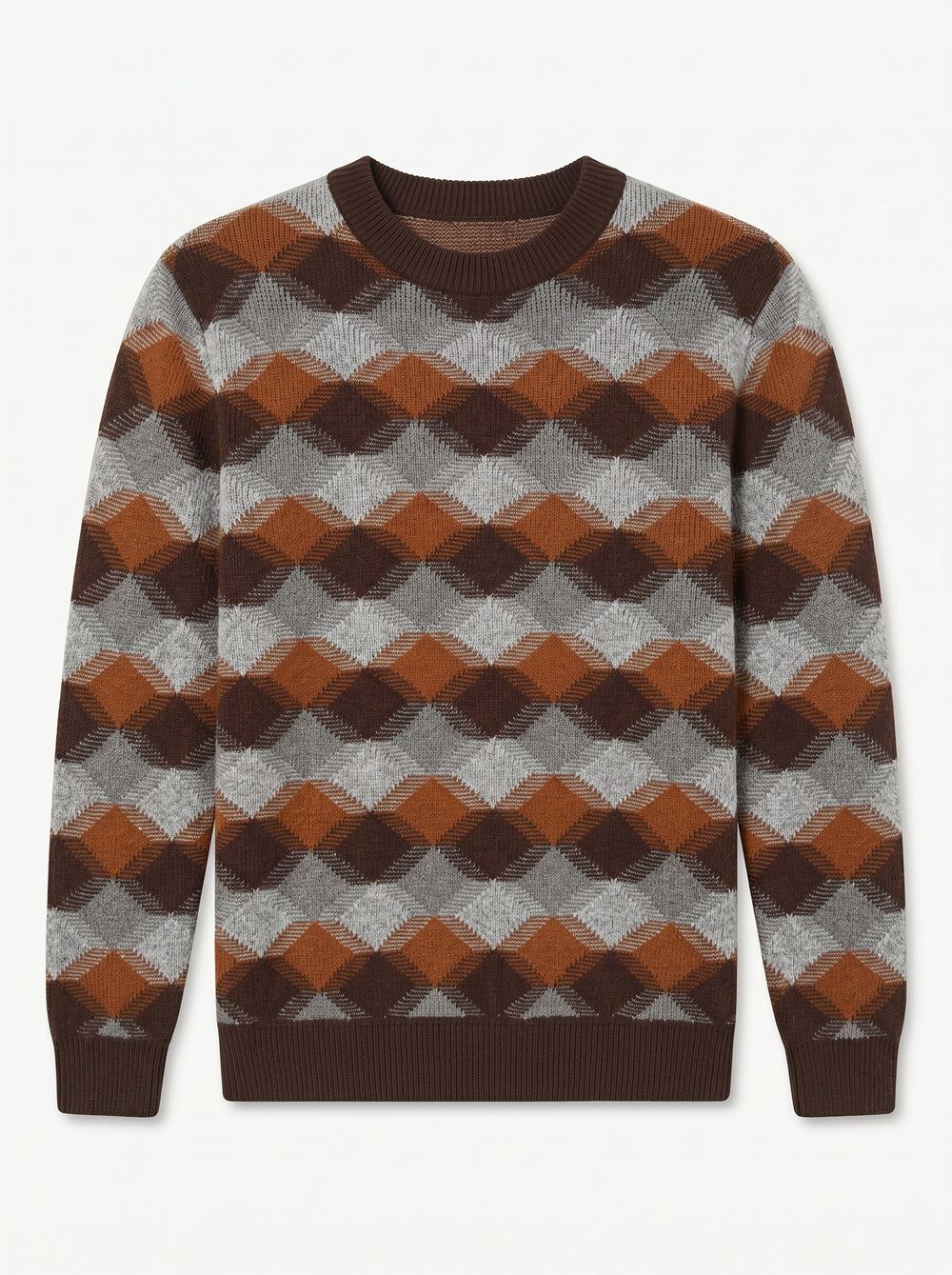 ZHILIFS | Men's Patterned Crew Neck Pullover — Brown