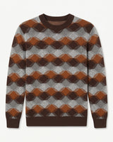 ZHILIFS | Men's Patterned Crew Neck Pullover — Brown