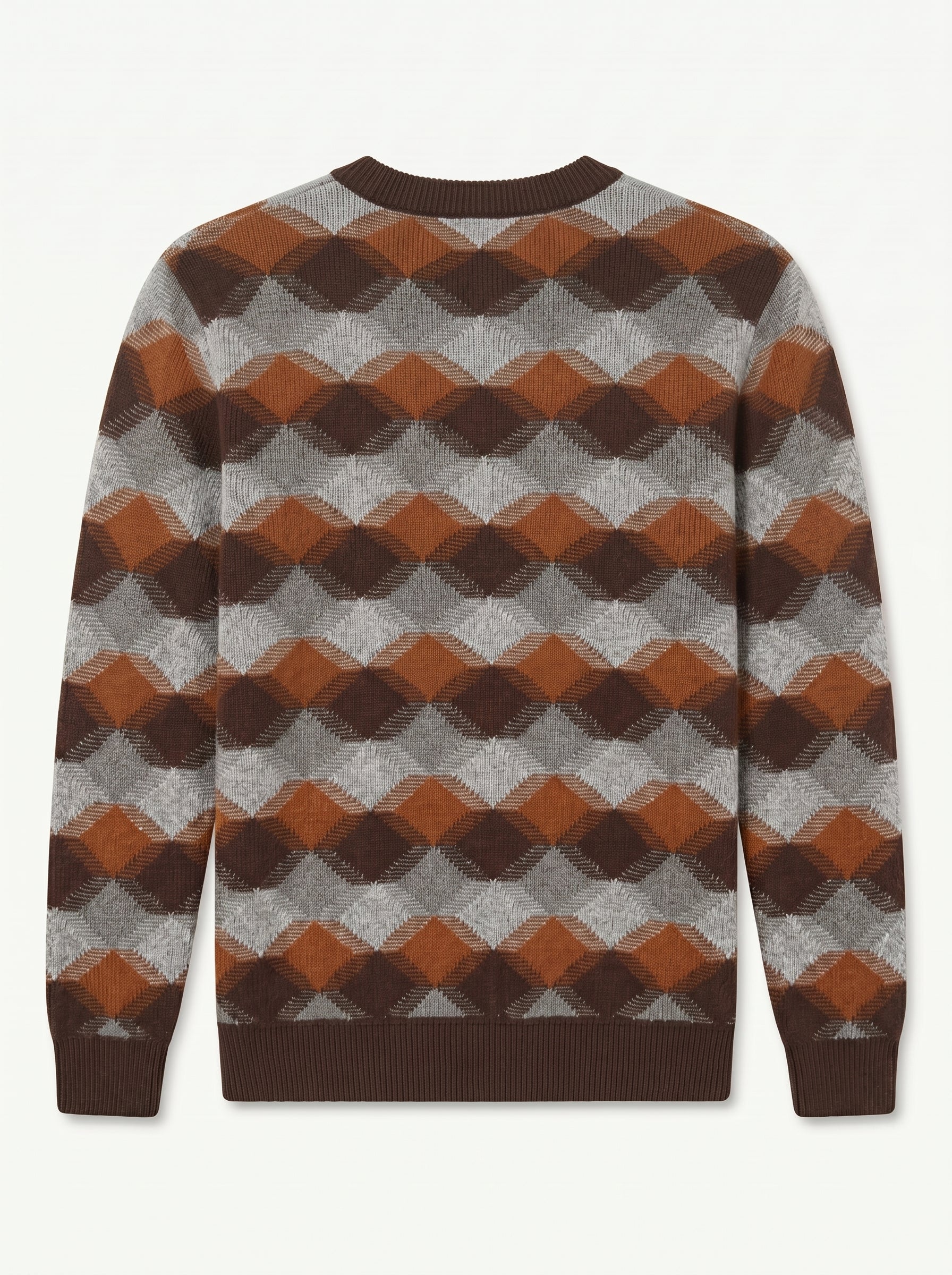 ZHILIFS | Men's Patterned Crew Neck Pullover — Brown
