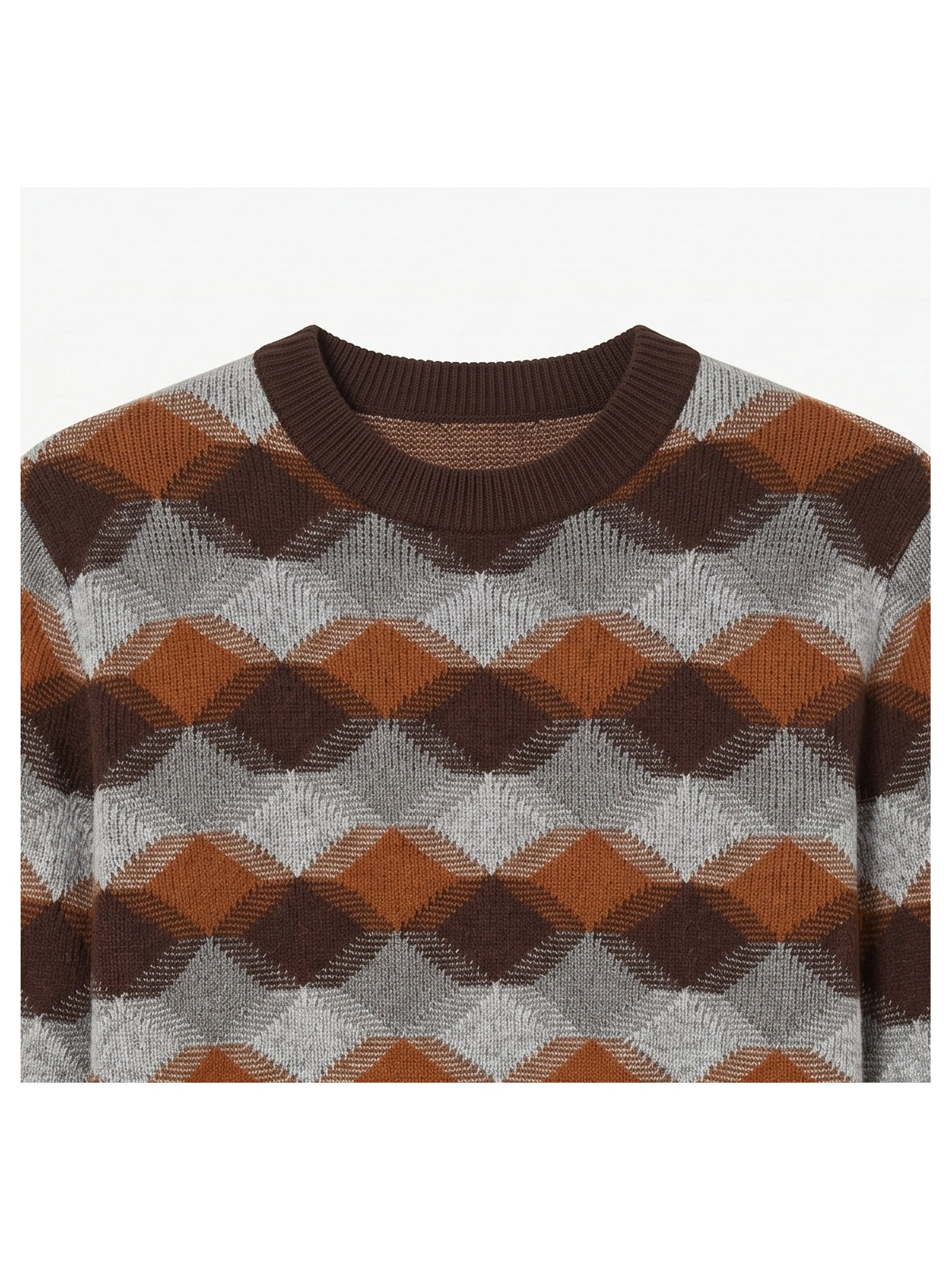 ZHILIFS | Men's Patterned Crew Neck Pullover — Brown