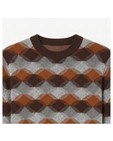 ZHILIFS | Men's Patterned Crew Neck Pullover — Brown