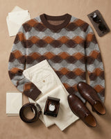 ZHILIFS | Men's Patterned Crew Neck Pullover — Brown