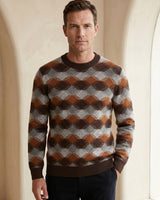 ZHILIFS | Men's Patterned Crew Neck Pullover — Brown