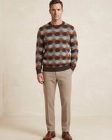 ZHILIFS | Men's Patterned Crew Neck Pullover — Brown