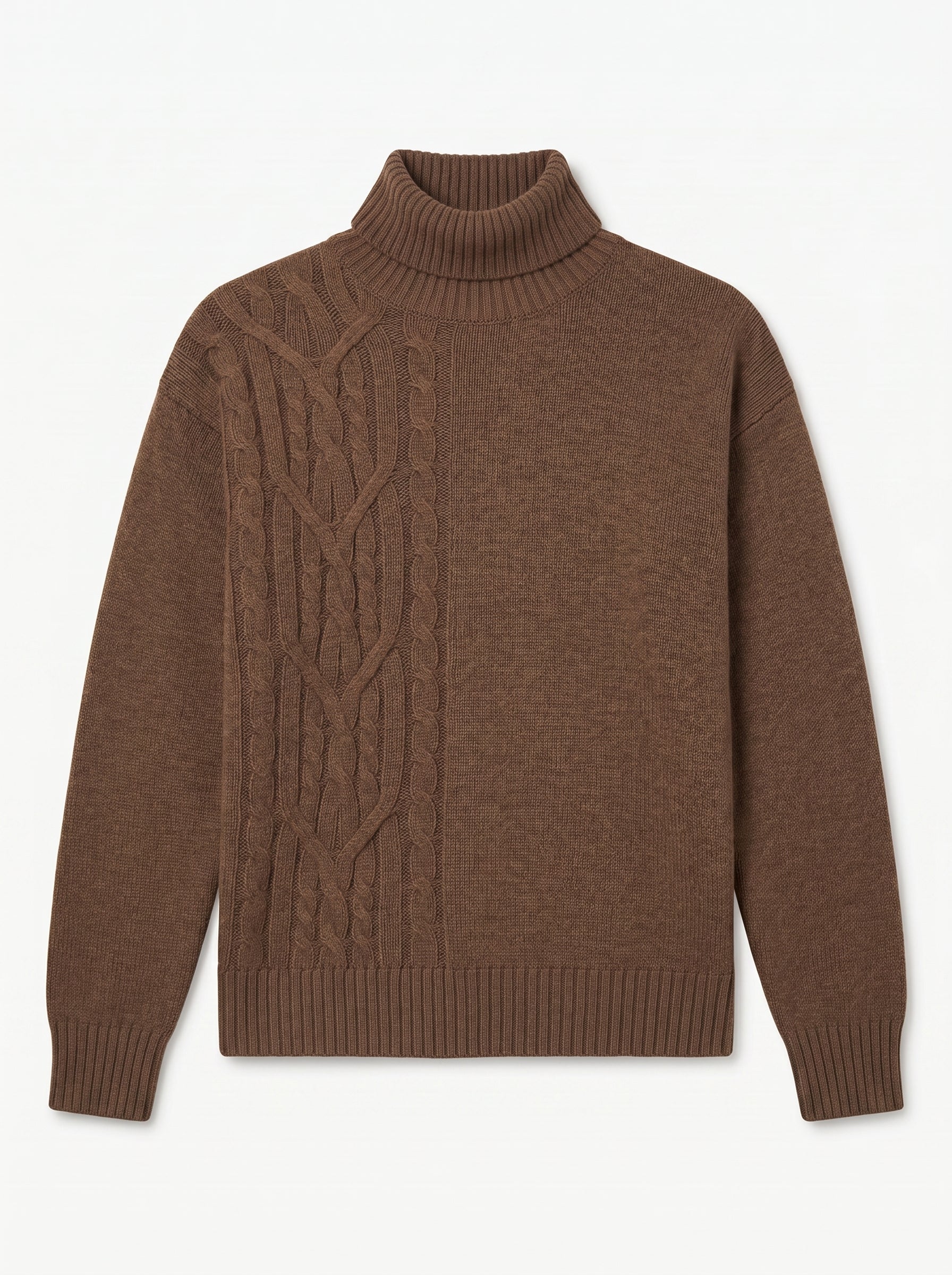ZHILIFS | Men's Brown Mock Neck Pullover — Brown