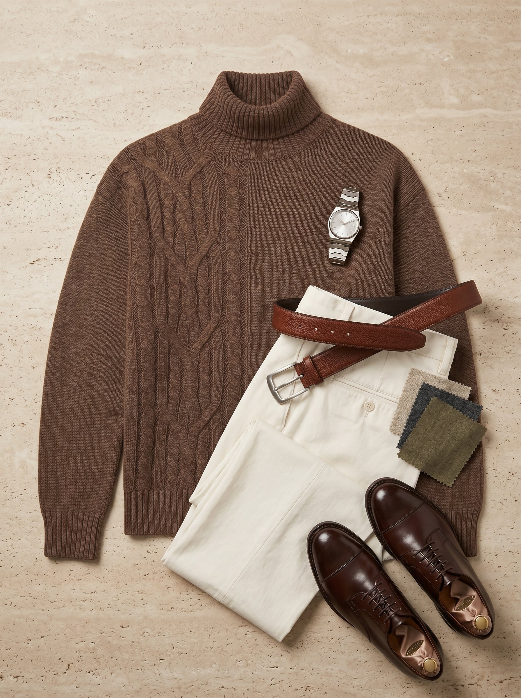 ZHILIFS | Men's Brown Mock Neck Pullover — Brown
