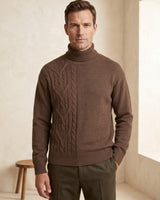 ZHILIFS | Men's Brown Mock Neck Pullover — Brown