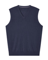 Fine Knit V-Neck Vest — Blue