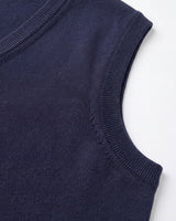 Fine Knit V-Neck Vest — Blue