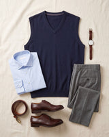 Fine Knit V-Neck Vest — Blue