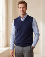 Fine Knit V-Neck Vest — Blue