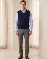 Fine Knit V-Neck Vest — Blue