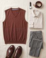 Fine Knit V-Neck Vest — Bronze