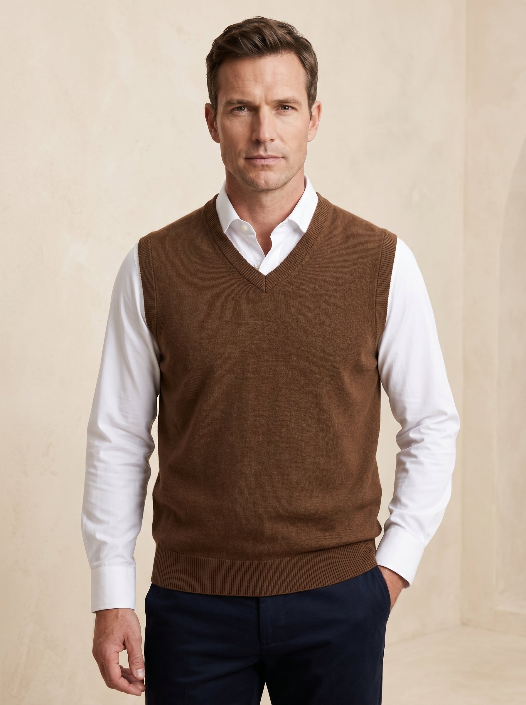 ZHILIFS | Men's V-Neck Sweater Vest — Bronze