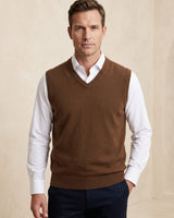 ZHILIFS | Men's V-Neck Sweater Vest — Bronze