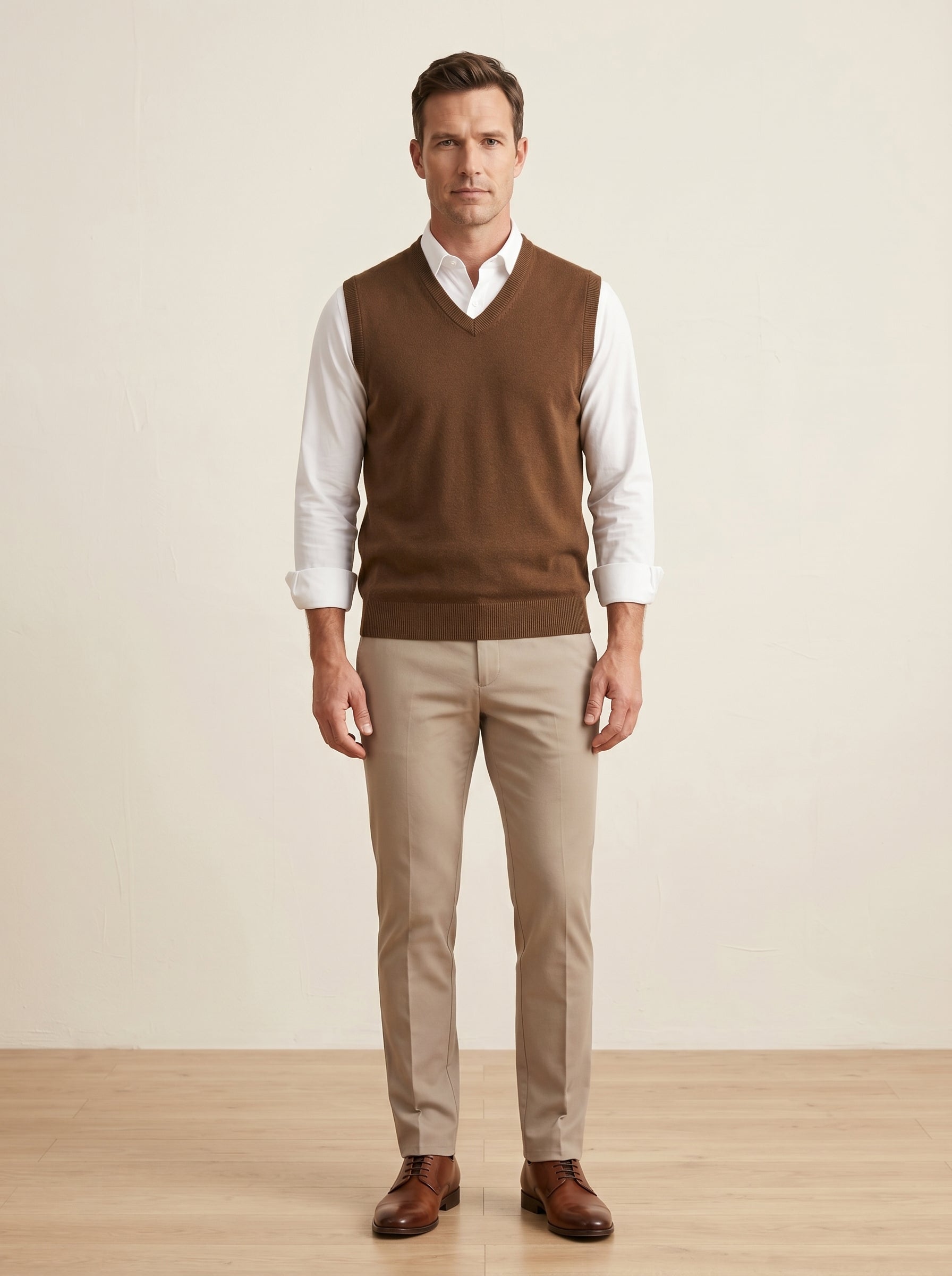 ZHILIFS | Men's V-Neck Sweater Vest — Bronze