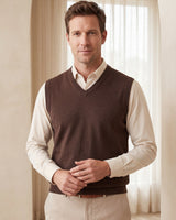Fine Knit V-Neck Vest — Bronze