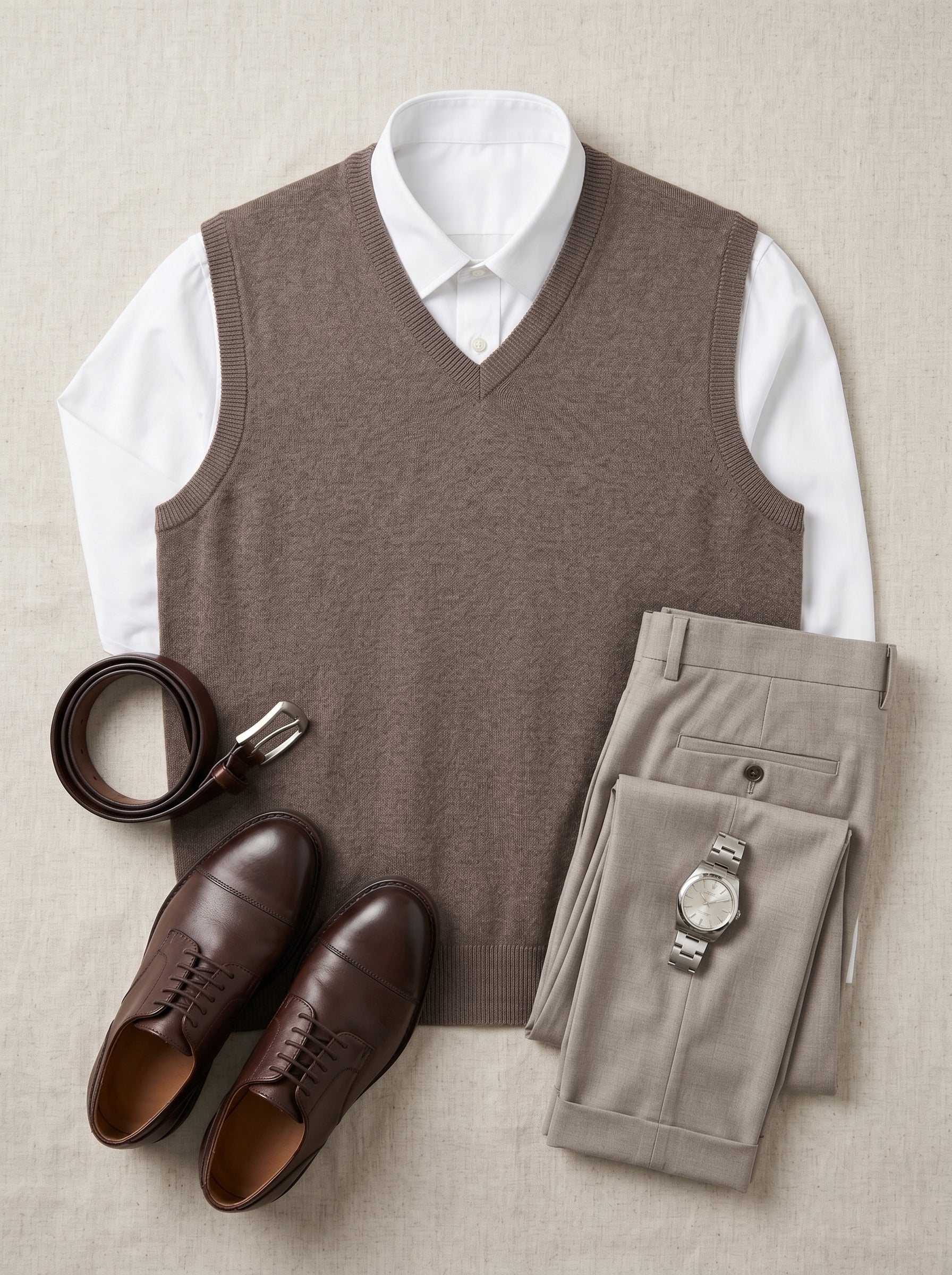 ZHILIFS | Men's V-Neck Sweater Vest — Brown