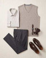 Fine Knit V-Neck Vest — Brown