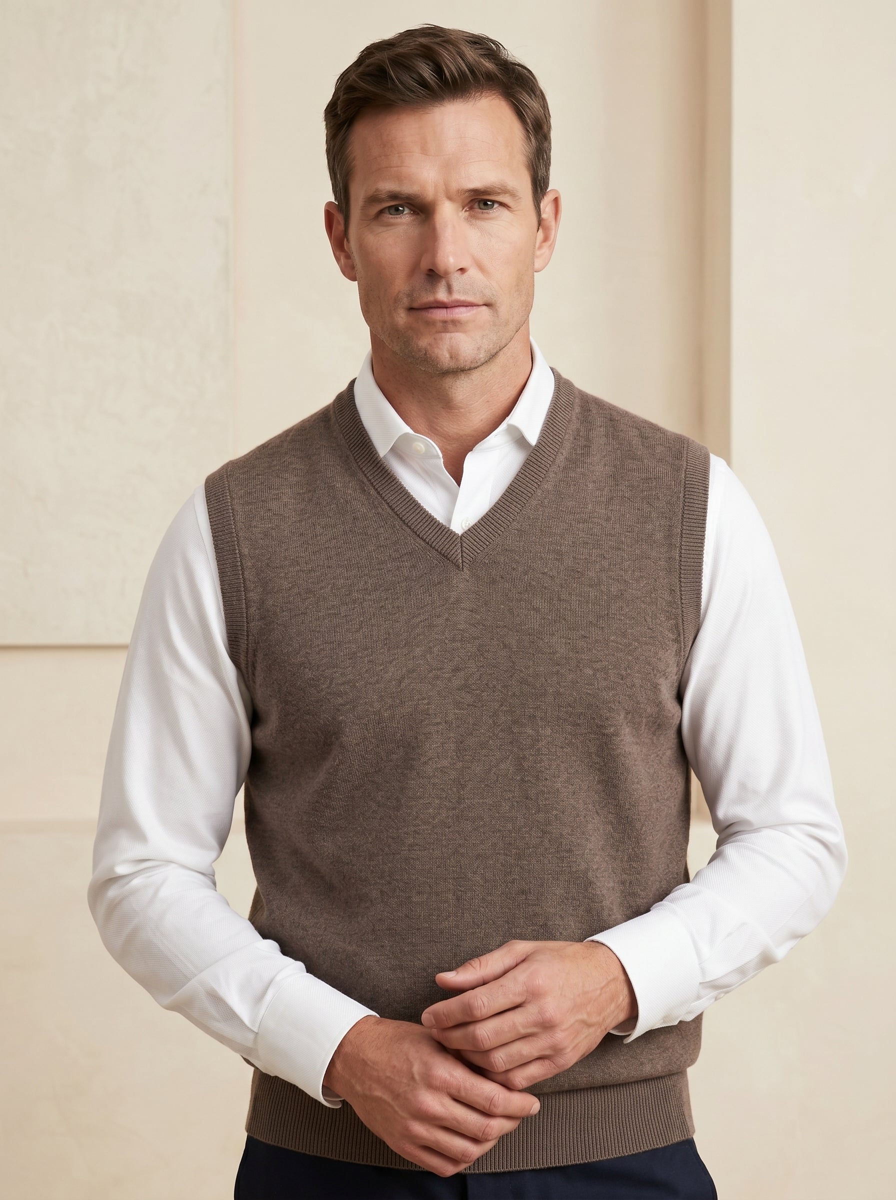 ZHILIFS | Men's V-Neck Sweater Vest — Brown