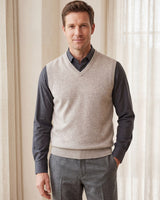 Fine Knit V-Neck Vest — Brown