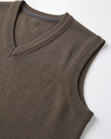 Fine Knit V-Neck Vest — Camel