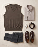 Fine Knit V-Neck Vest — Camel
