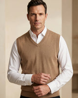 ZHILIFS | Men's V-Neck Sweater Vest — Camel