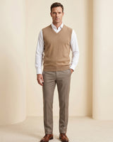 ZHILIFS | Men's V-Neck Sweater Vest — Camel