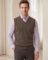 Fine Knit V-Neck Vest — Camel