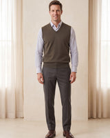 Fine Knit V-Neck Vest — Camel