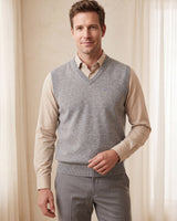 Fine Knit V-Neck Vest — Grey