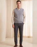 Fine Knit V-Neck Vest — Grey