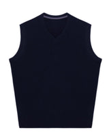 Fine Knit V-Neck Vest — Navy