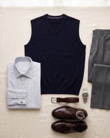 Fine Knit V-Neck Vest — Navy
