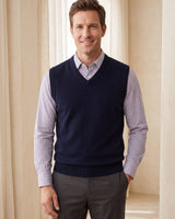 Fine Knit V-Neck Vest — Navy