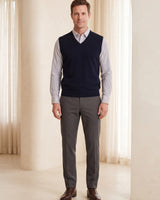 Fine Knit V-Neck Vest — Navy