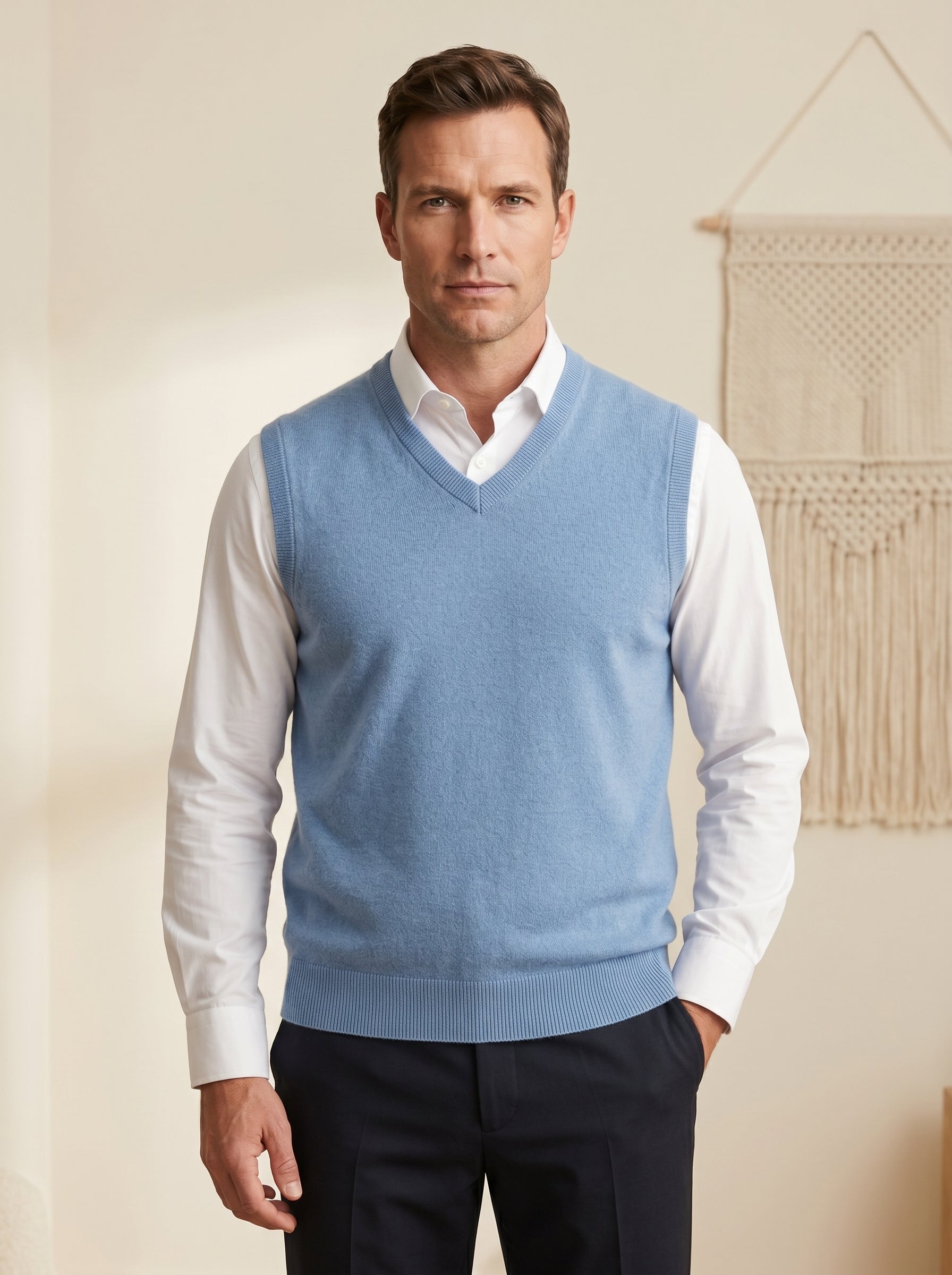 ZHILIFS | Men's V-Neck Sweater Vest — Sky blue