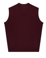 Fine Knit V-Neck Vest — Wine red