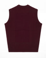 Fine Knit V-Neck Vest — Wine red