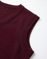 Fine Knit V-Neck Vest — Wine red