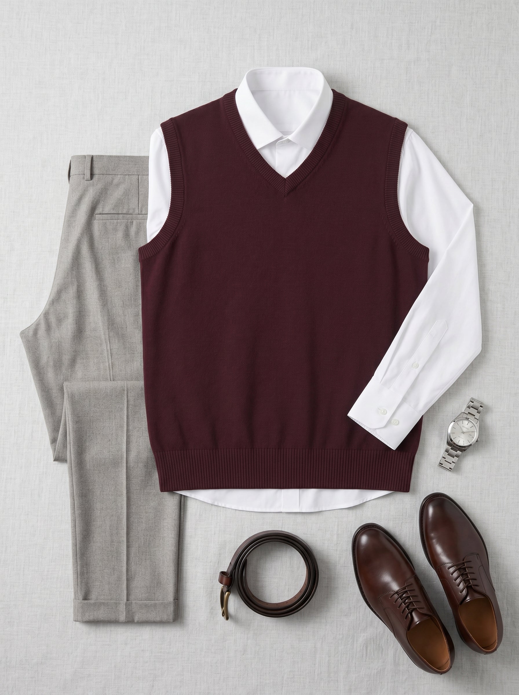 ZHILIFS | Men's V-Neck Sweater Vest — Wine red