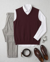 ZHILIFS | Men's V-Neck Sweater Vest — Wine red