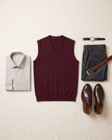 Fine Knit V-Neck Vest — Wine red