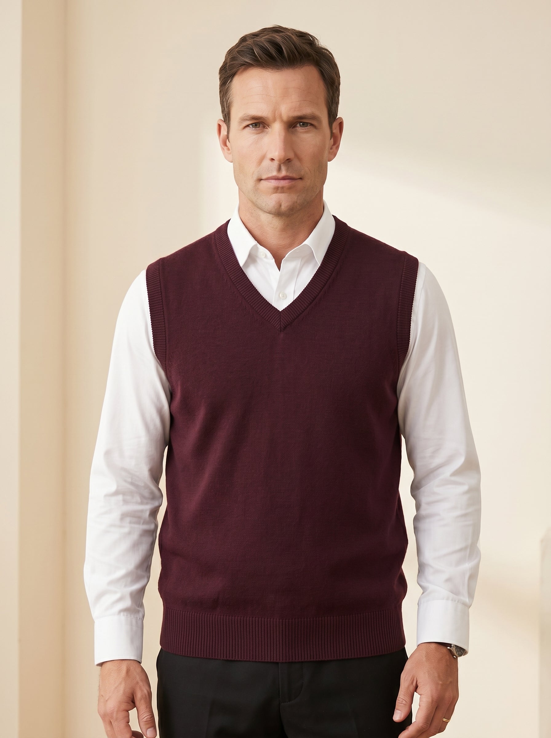ZHILIFS | Men's V-Neck Sweater Vest — Wine red