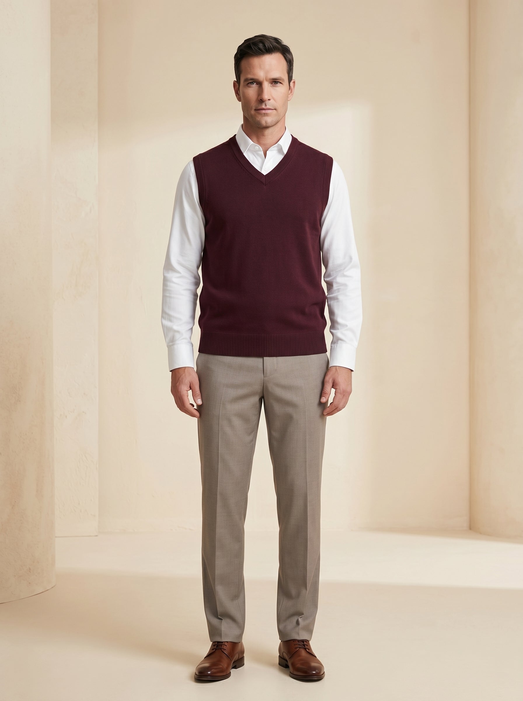 ZHILIFS | Men's V-Neck Sweater Vest — Wine red